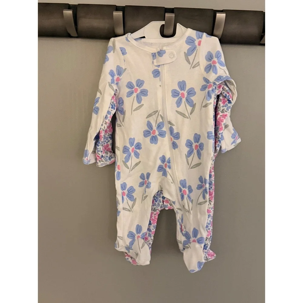 Carters Just One You Baby Girls 2 Pack Floral Footed Pajamas 2-Way Zipper 3M NEW